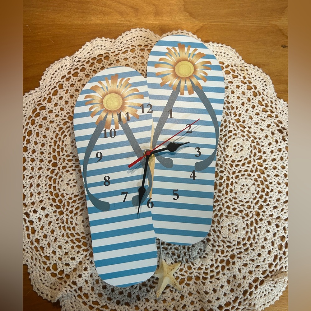 Flip Flop Wall Clock with Floral Design